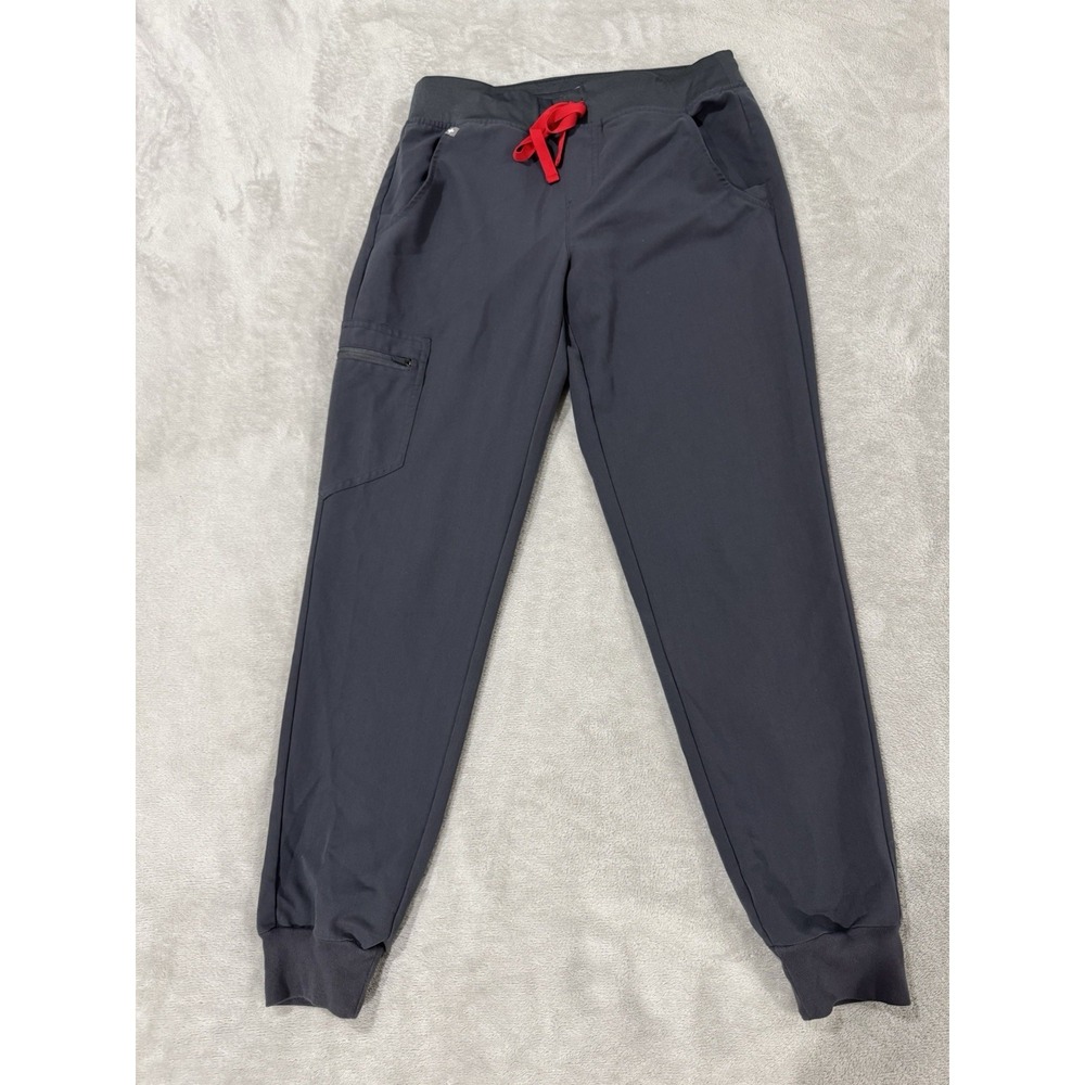 Figs Zamora Scrub Pants Charcoal Gray Jogger S Womens Red Tie 5-Pocket MSRP $52